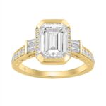 14K YELLOW GOLD 3 1/2CT ROUND/BAGUETTE/EMERALD DIAMOND LADIES RING (CENTER STONE EMERALD DIAMOND 3CT)