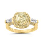 14K YELLOW GOLD 3 1/2CT ROUND/CUSHION/BAGUETTE DIAMOND LADIES RING (CENTER STONE YELLOW CUSHION DIAMOND 2CT)