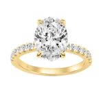 14K YELLOW GOLD 3 1/2CT ROUND/OVAL DIAMOND LADIES RING (CENTER STONE OVAL DIAMOND 3CT)