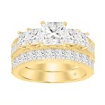 14K YELLOW GOLD 3 1/2CT ROUND/PRINCESS DIAMOND LADIES BRIDAL SET (CENTER STONE PRINCESS DIAMOND 3/4CT )
