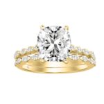 14K YELLOW GOLD 3 1/3CT ROUND/CUSHION DIAMOND LADIES BRIDAL SET (CENTER STONE CUSHION DIAMOND 3CT)