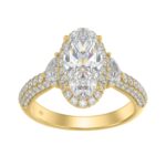 14K Yellow Gold 3 1/4Ct Oval Diamond Bridal Halo Ring  Oval, Half Moon & Round Cut Engagement Ring For Women 2.00Ct Oval Center Stone (Color F-G -Clar