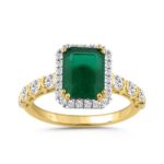 14K YELLOW GOLD 3 1/4CT ROUND/EMERALD DIAMOND LADIES RING (CENTER STONE GREEN EMERALD  DIAMOND 2 1/2CT)