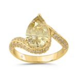 14K YELLOW GOLD 3 3/4CT ROUND/PEAR DIAMOND LADIES RING (CENTER STONE YELLOW PEAR DIAMOND 3CT)
