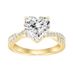 14K Yellow Gold 3.00 CT Round & Heart Diamond Ladies  Ring  Elegant Jewelry 2 1/2CT Heart Center stone (Color F-G -Clarity VS1/VS2)
