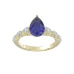 14K YELLOW GOLD 3.00CT ROUND/MARQUISE/BLUE SAPPHIRE PEAR DIAMOND LADIES RING (CENTER STONE BLUE SAPPHIRE PEAR DIAMOND 2 1/4CT)
