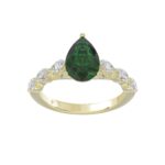 14K YELLOW GOLD 3.00CT ROUND/PEAR/MARQUISE DIAMOND LADIES RING (CENTER STONE PEAR GREEN EMERALD DIAMOND 2 1/4CT)