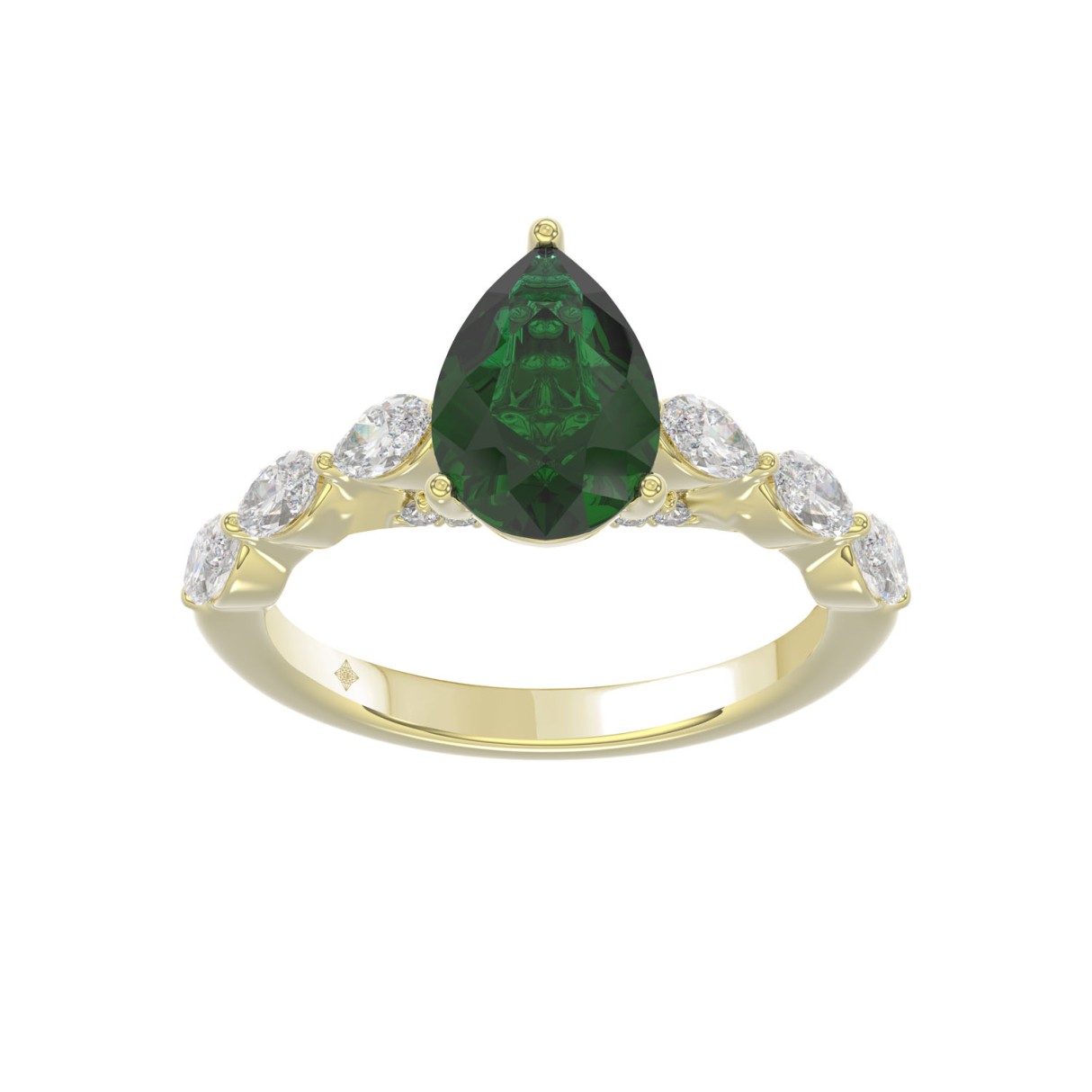 14K YELLOW GOLD 3.00CT ROUND/PEAR/MARQUISE DIAMOND LADIES RING (CENTER STONE PEAR GREEN EMERALD DIAMOND 2 1/4CT) - Image 1