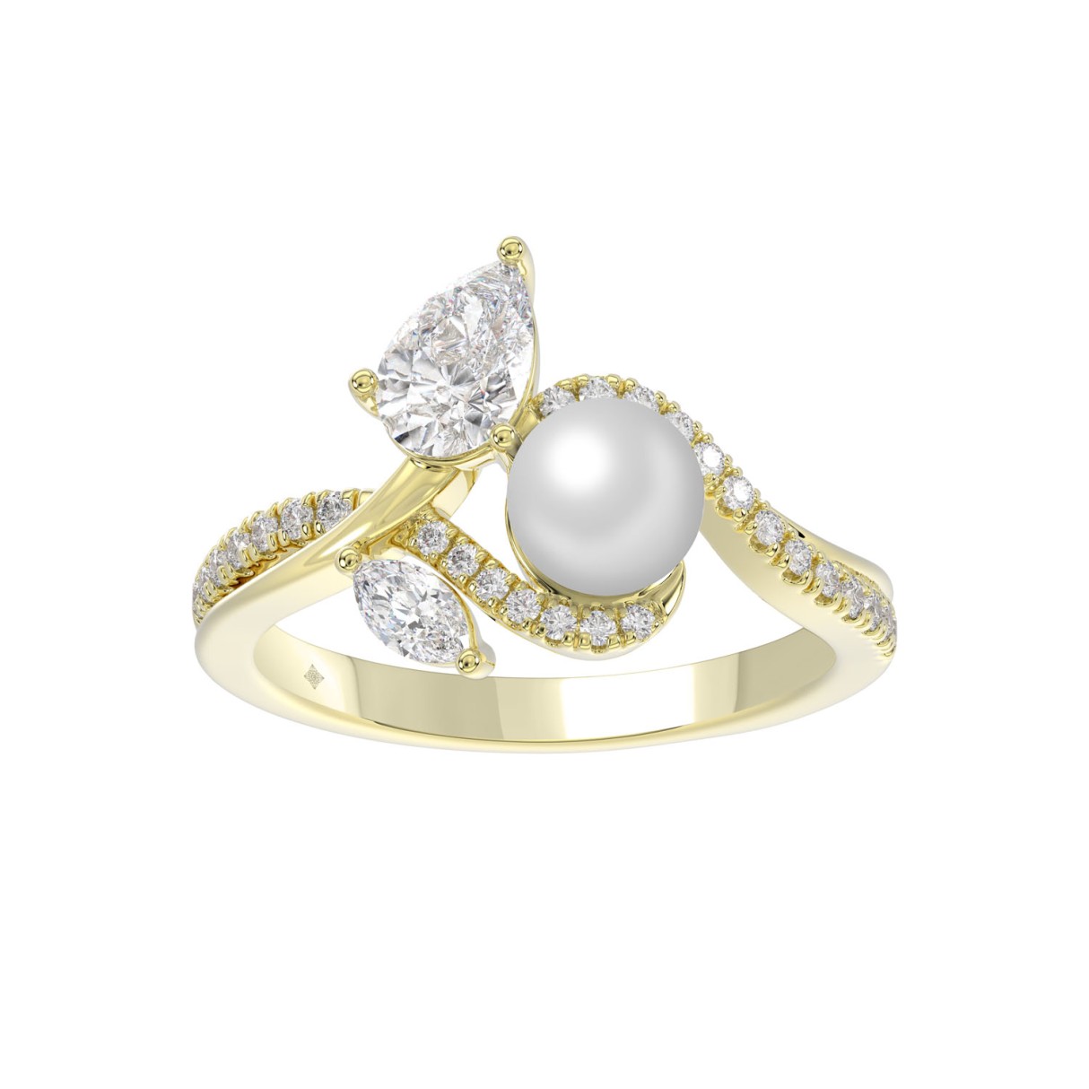 14K YELLOW GOLD 3/4CT ROUND/MARQUISE/PEARL/PEAR DIAMOND LADIES RING - Image 1