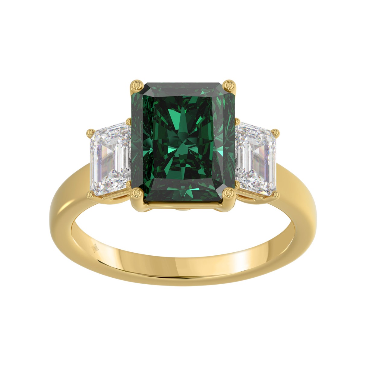 14K YELLOW GOLD 5 1/3CT EMERALD /GREEN EMERALD CUT DIAMOND LADIES RING (CENTER STONE GREEN EMERALD DIAMOND 4 1/3CT) - Image 1
