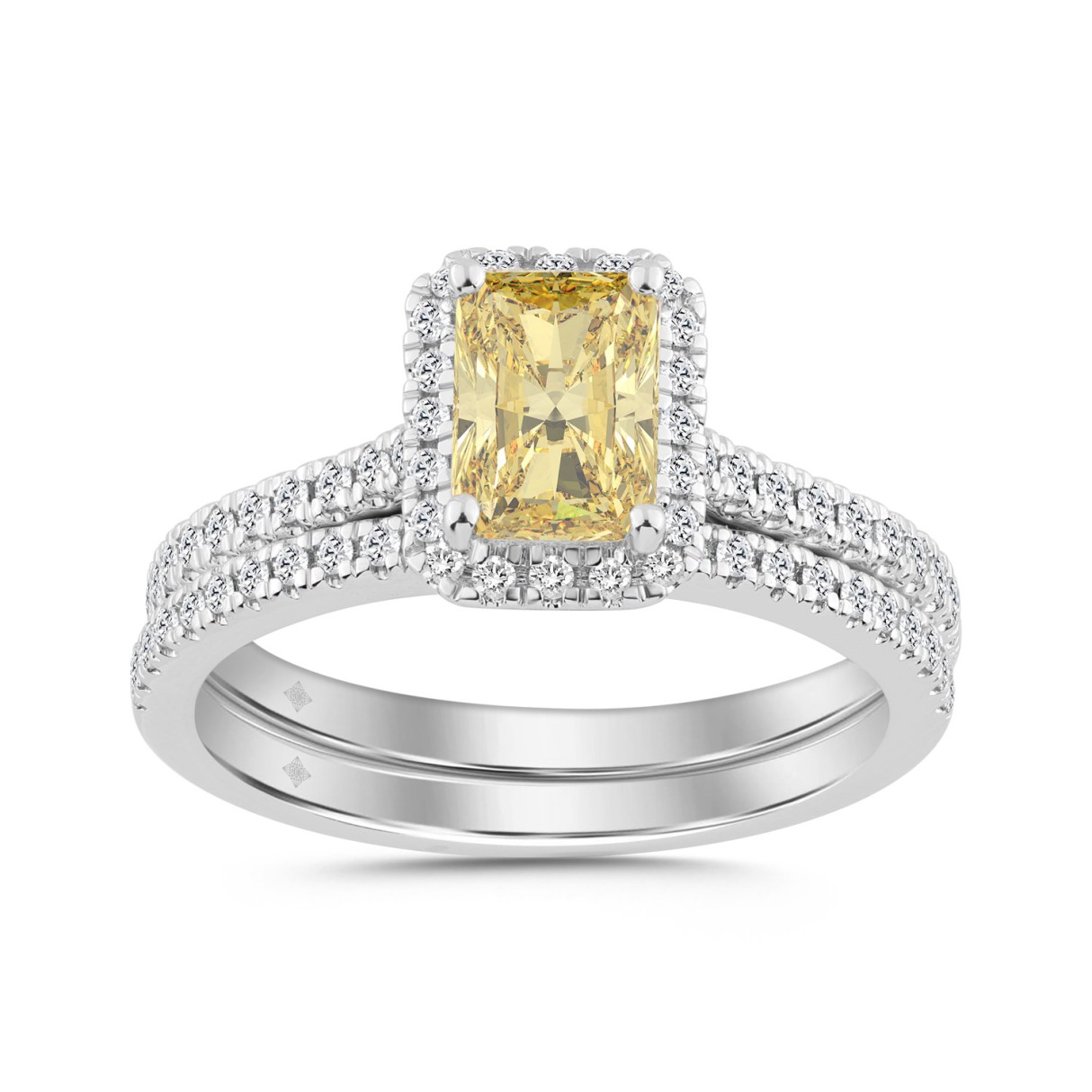 14L WHITE GOLD 1 1/2CT YELLOW RADIANT/ROUND DIAMOND LADIES BRIDAL SET (CENTER STONE YELLOW RADIANT DIAMOND 1CT) - Image 1