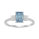 18K White Gold 1 1/3Ct Round & Princess Cut Diamond Fashion Ring 3.00Ct Radiant Blue Center Stone (Color F-G -Clarity Vs1/