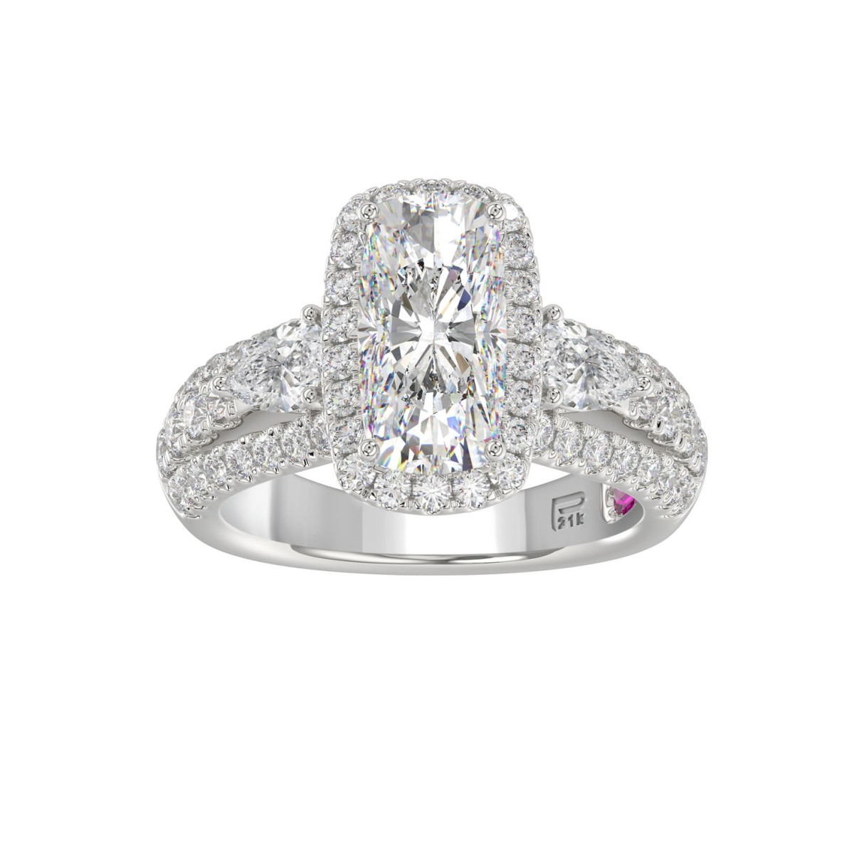 21K PLATINUM LADIES RING 3 1/2CT ROUND/PEAR/CUSHION/BAGUETTE DIAMOND (CENTER STONE CUSHION DIAMOND 2CT) - Image 1