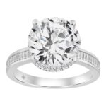 3 1/2CT  Round Brilliant Diamond & Baguette Diamond Ladies Bridal Ring 14K White Gold Ladies Engagement Ring (3.00CT Round Center stone (Color F-G -Cl