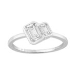 3/4CT White Gold 10K Collection Linked Hearts & Two-Stone Emerald Diamond Ring for Women (Color F-G -Clarity VS1/VS2)