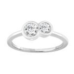 3/4CT White Gold 10K Collection Linked Hearts & Two-Stone Round Diamond Ring for Women (Color F-G -Clarity VS1/VS2)