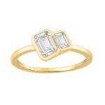 3/4CT Yellow Gold 10K Collection Linked Hearts & Two-Stone Emerald Diamond Ring for Women (Color F-G -Clarity VS1/VS2)