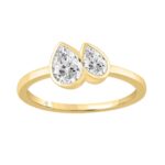 3/4CT Yellow Gold 10K Collection Linked Hearts & Two-Stone Pear Diamond Ring for Women (Color F-G -Clarity VS1/VS2)