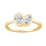 3/4CT Yellow Gold 10K Collection Linked Hearts & Two-Stone Oval & Marquise Diamond Ring for Women (Color F-G Clarity VS1/VS2)