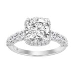 Elegance Ladies 3 1/2CT Round/Baguette/Cushion Lab Grown Diamond Bridal Ring 14K White Gold Ladies Engagement Ring with 3.00CT Cushion Center stone (C