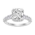 Elegance Ladies 3 3/4CT Round/Cushion Lab Grown Diamond Bridal Ring 14K White Gold Ladies Engagement Ring with 3.00CT Cushion Center stone (Color F-G