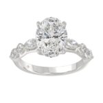 Elegant 14K White Gold  Bridal Fancy Ring for Ladies 3 3/4CT Round & Marquise& Oval Cut Diamonds 3.00CT Center stone (Color F-G -Clarity VS1/V