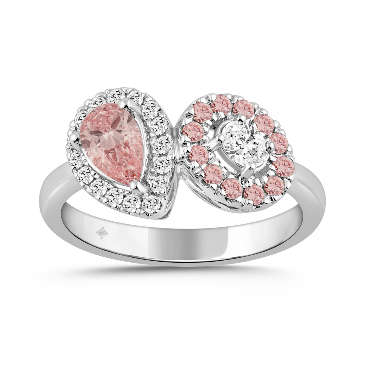 ETERNAL BLUSH COLLECTION 14K WHITE GOLD 1.00CT PINK ROUND /PEAR DIAMOND & OVAL DIAMOND LADIES RING - Image 1