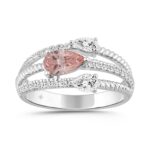 ETERNAL BLUSH COLLECTION 14K WHITE GOLD 1.00CT ROUND/PEAR DIAMOND LADIES RING (PINK PEAR)