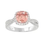 ETERNAL BLUSH COLLECTION 14K WHITE GOLD 2 1/2CT ROUND/ PINK CUSHION DIAMOND LADIES BRIDAL SET (CENTER STONE PINK CUSHION DIAMOND 2.00CT)