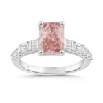 ETERNAL BLUSH COLLECTION 14K WHITE GOLD 2 3/4CT ROUND / BAGUETTE / EMERALD & PINK RADIANT DIAMOND LADIES BRIDAL SET  (CENTER STONE PINK RADIANT DI