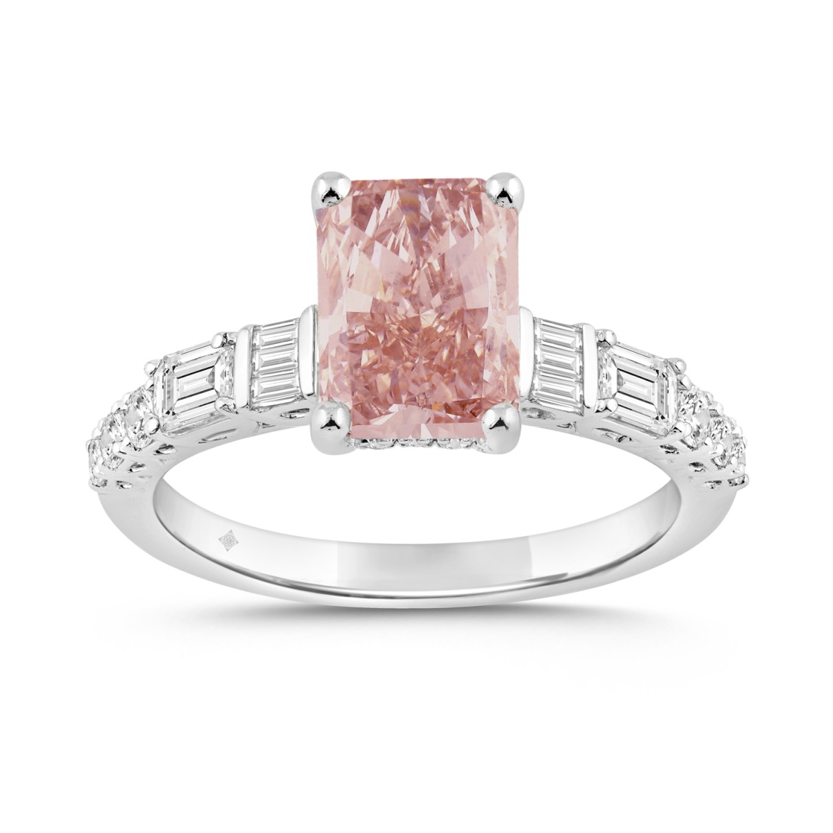 ETERNAL BLUSH COLLECTION 14K WHITE GOLD 2 3/4CT ROUND / BAGUETTE / EMERALD & PINK RADIANT DIAMOND LADIES BRIDAL SET (CENTER STONE PINK RADIANT DI - Image 1