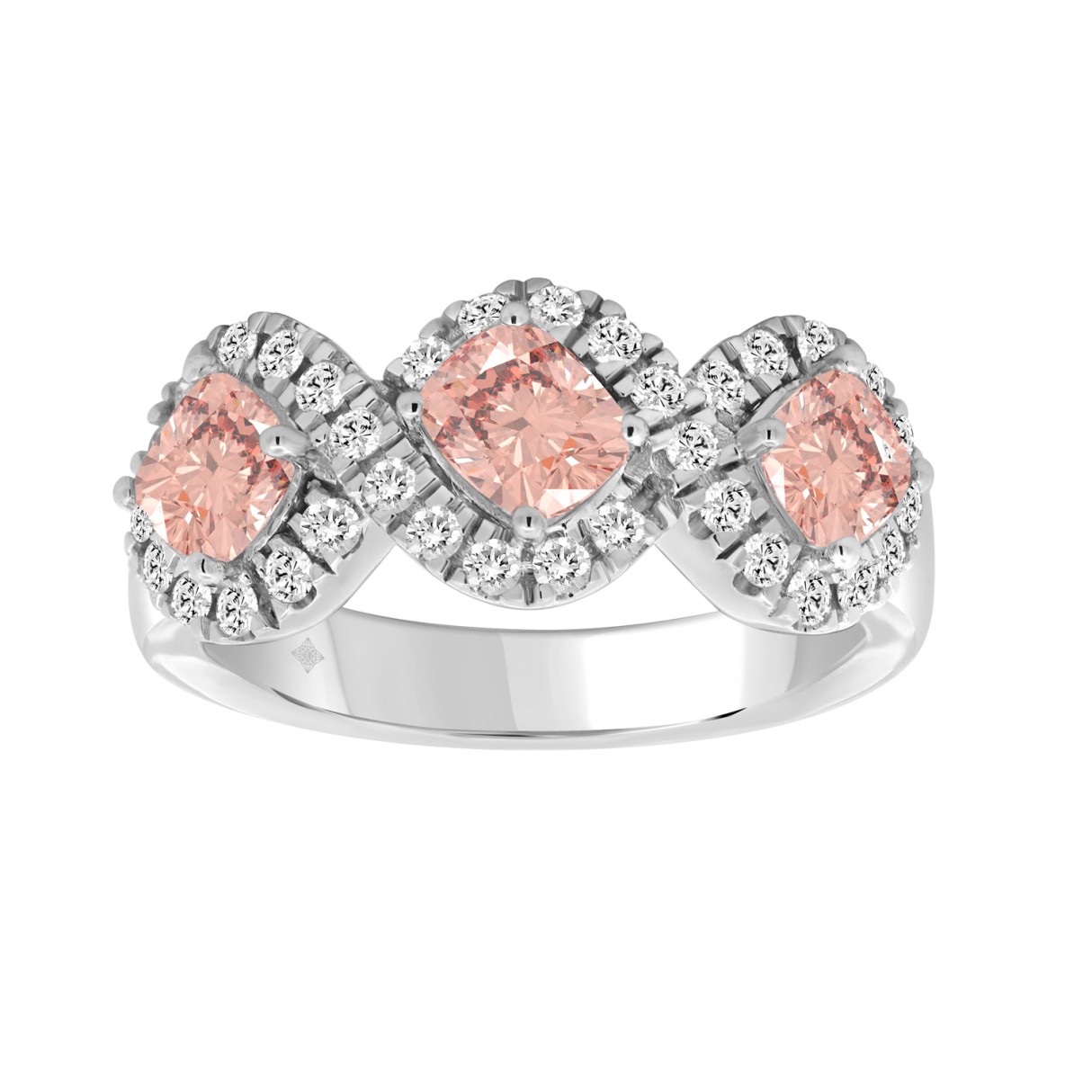ETERNAL BLUSH COLLECTION 14K WHITE GOLD 2.00CT ROUND/PINK CUSHION DIAMOND LADIES RING - Image 1