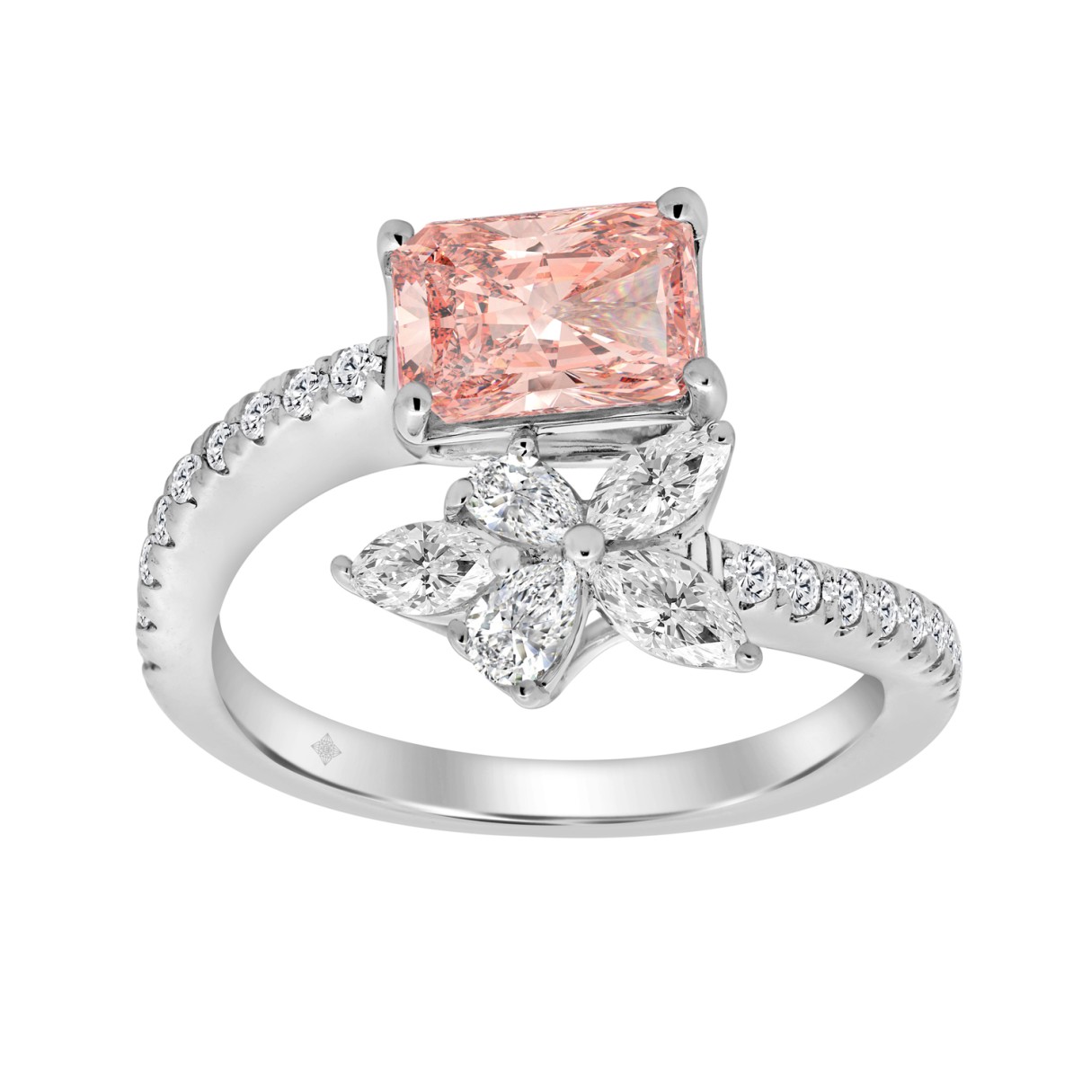 ETERNAL BLUSH COLLECTION 14K WHITE GOLD 2.1/4CT ROUND/MARQUISE/PEAR/PINK RADIANT DIAMOND LADIES RING - Image 1