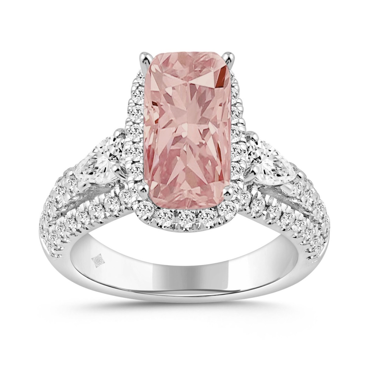 ETERNAL BLUSH COLLECTION 14K WHITE GOLD 3 1/2CT ROUND/PEAR/PINK CUSHION DIAMOND LADIES BRIDAL SET (CENTER STONE PINK CUSHION PINK DIAMOND 2CT) - Image 1