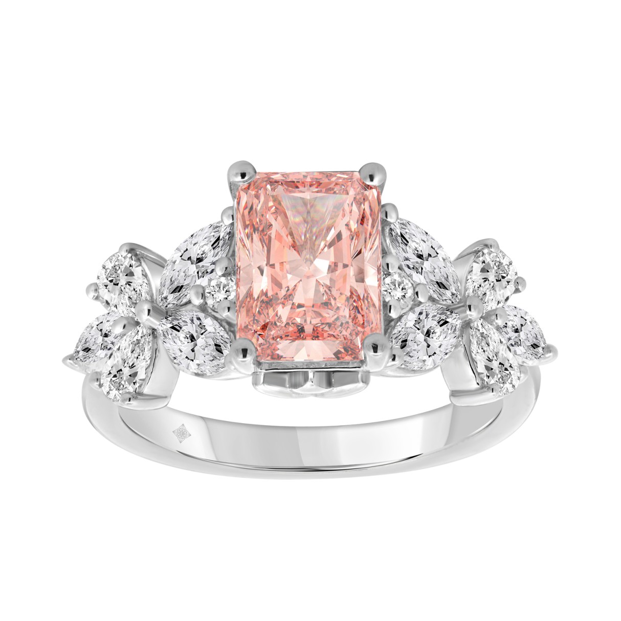 ETERNAL BLUSH COLLECTION 14K WHITE GOLD 3 1/4CT MARQUISE/PEAR/PINK RADIANT DIAMOND LADIES RING (CENTER STONE PINK RADIANT DIAMOND 2CT) - Image 1