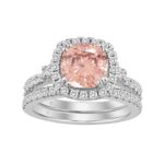ETERNAL BLUSH COLLECTION 14K WHITE GOLD 3 3/4CT ROUND/ PINK CUSHION DIAMOND LADIES BRIDAL SET (CENTER STONE PINK CUSHION DIAMOND 3CT)
