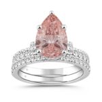 ETERNAL BLUSH COLLECTION 14K WHITE GOLD 3 3/4CT ROUND/ PINK PEAR DIAMOND LADIES BRIDAL SET  (CENTER STONE PINK PEAR DIAMOND 3CT)