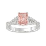 ETERNAL BLUSH COLLECTION 14K WHITE GOLD 3.00CT ROUND/HALF MOON/EMERALD DIAMOND LADIES RING (CENTER STONE PINK EMERALD DIAMOND 2.00CT)