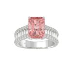 ETERNAL BLUSH COLLECTION 14K WHITE GOLD 4.00CT ROUND / BAGUETTE & PINK RADIANT DIAMOND LADIES RING  (CENTER STONE PINK RADIANT DIAMOND 3CT)