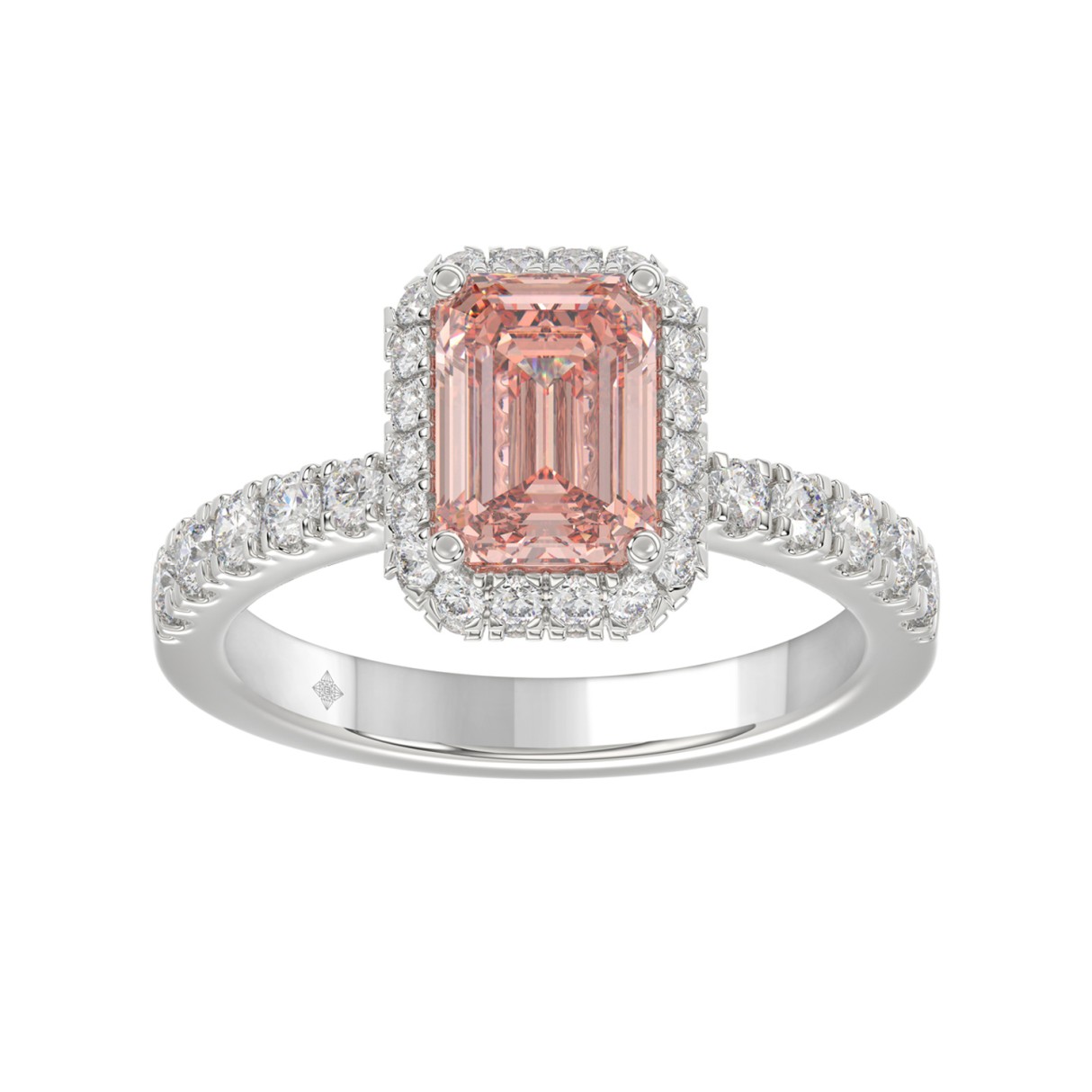 ETERNAL BLUSH COLLECTION 14K WHITE GOLD 4.00CT ROUND/EMERALD DIAMOND LADIES RING (CENTER STONE PINK EMERALD DIAMOND 3CT) - Image 1