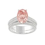 ETERNAL BLUSH COLLECTION 14K WHITE GOLD 4.00CT ROUND/OVAL DIAMOND LADIES BRIDAL SET (CENTER STONE PINK OVAL DIAMOND 3.00CT)