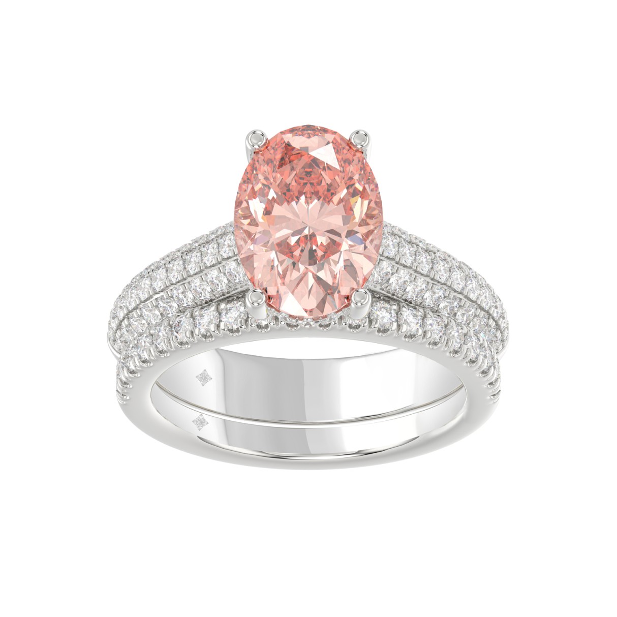 ETERNAL BLUSH COLLECTION 14K WHITE GOLD 4.00CT ROUND/OVAL DIAMOND LADIES BRIDAL SET (CENTER STONE PINK OVAL DIAMOND 3.00CT) - Image 1