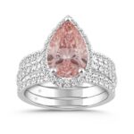 ETERNAL BLUSH COLLECTION 14K WHITE GOLD 4.00CT ROUND/PEAR DIAMOND LADIES BRIDAL SET (CENTER STONE PINK PEAR DIAMOND 3CT)