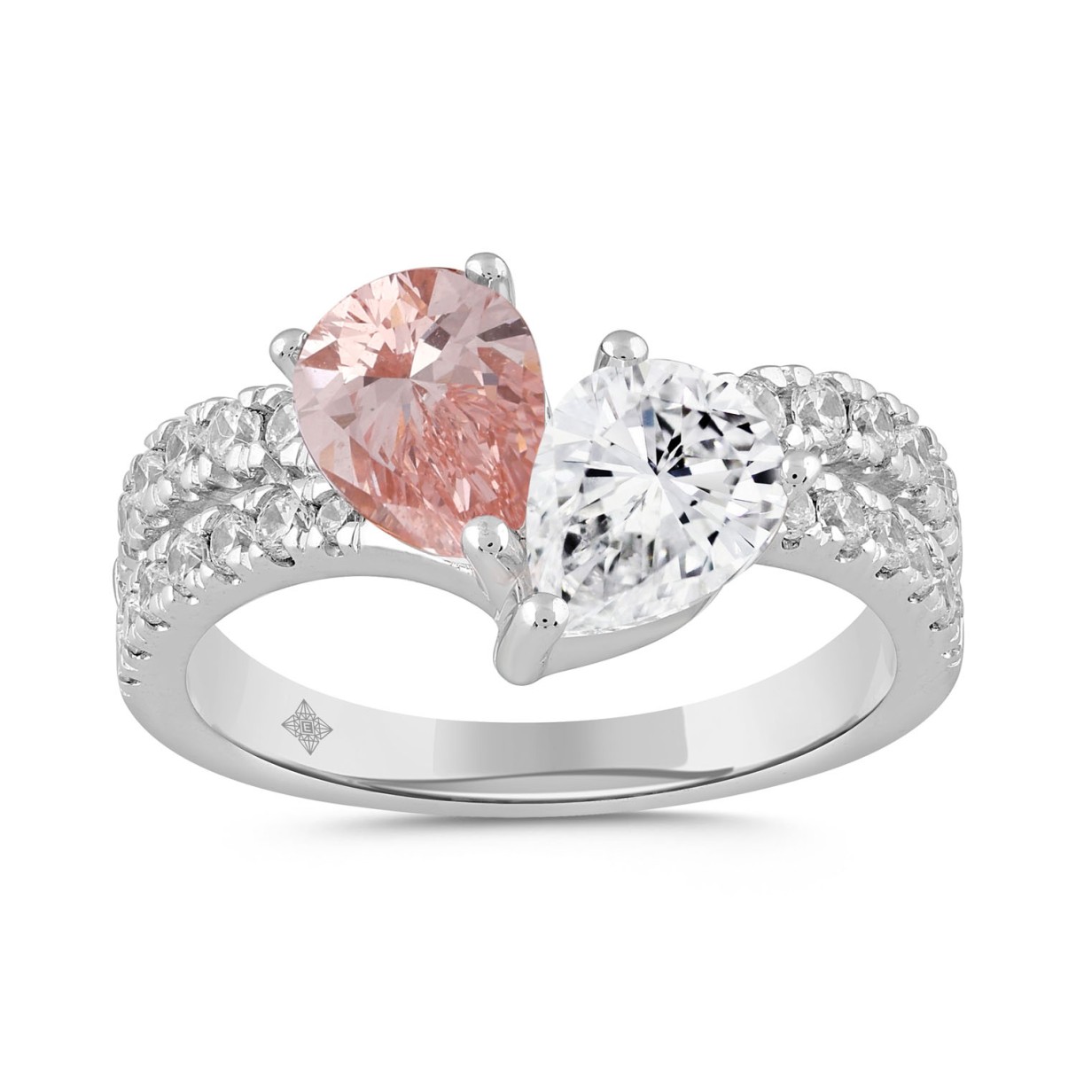 ETERNAL BLUSH COLLECTION 14K WHITE/ROSE GOLD 2.00CT ROUND/PINK PEAR DIAMOND LADIES RING (CENTER STONE PINK PEAR DIAMOND 3/4CT) - Image 1