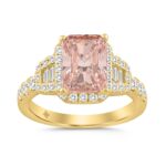 ETERNAL BLUSH COLLECTION 14K YELLOW GOLD 2 3/4CT ROUND/BAGUETTE/RADIANT DIAMOND LADIES RING (CENTER STONE PINK RADIANT DIAMOND 2CT)