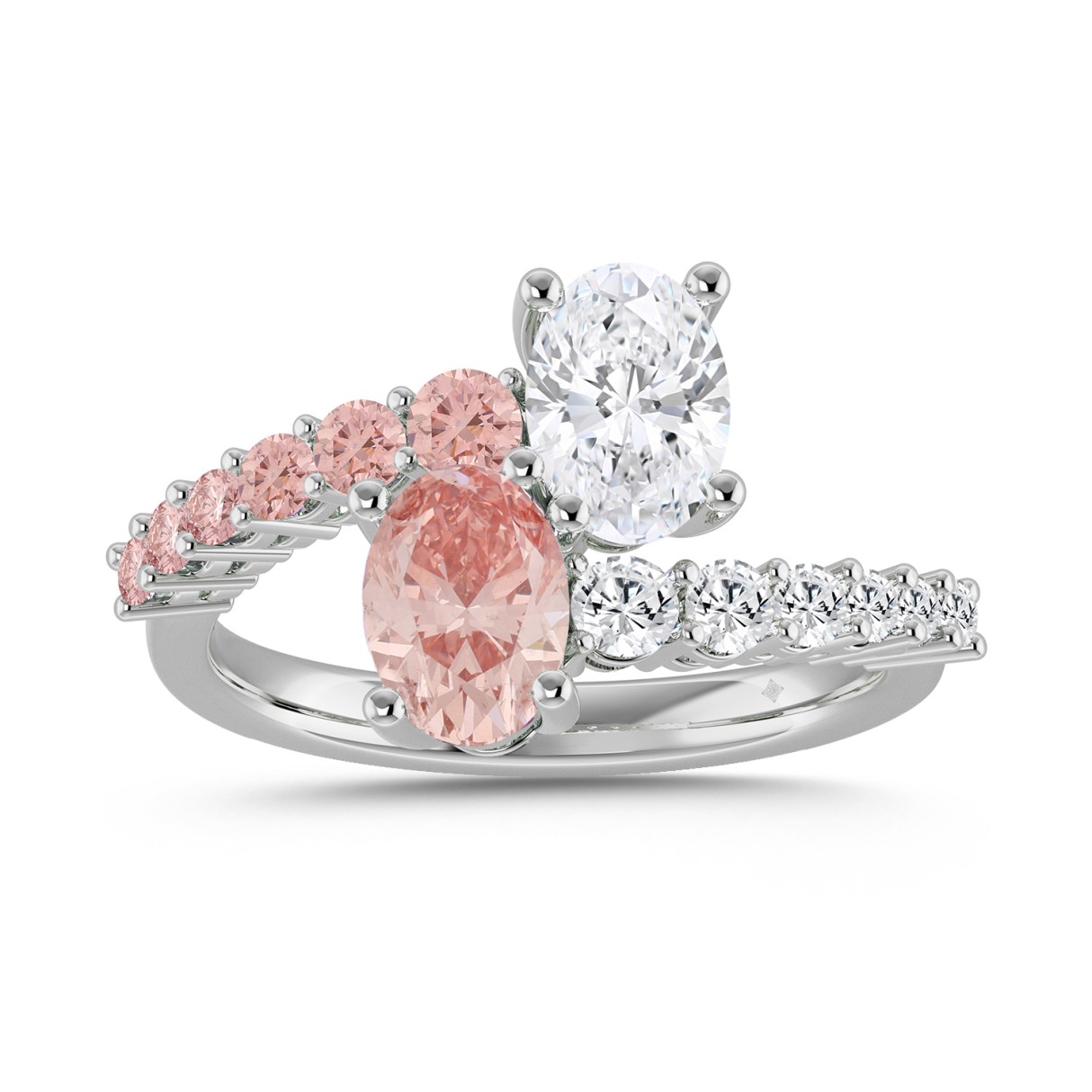 ETERNAL BLUSH COLLECTION LADIES RING 1 1/2CT ROUND/OVAL DIAMOND 14K WHITE GOLD (CENTER STONE PINK OVAL DIAMOND 1/2CT) - Image 1