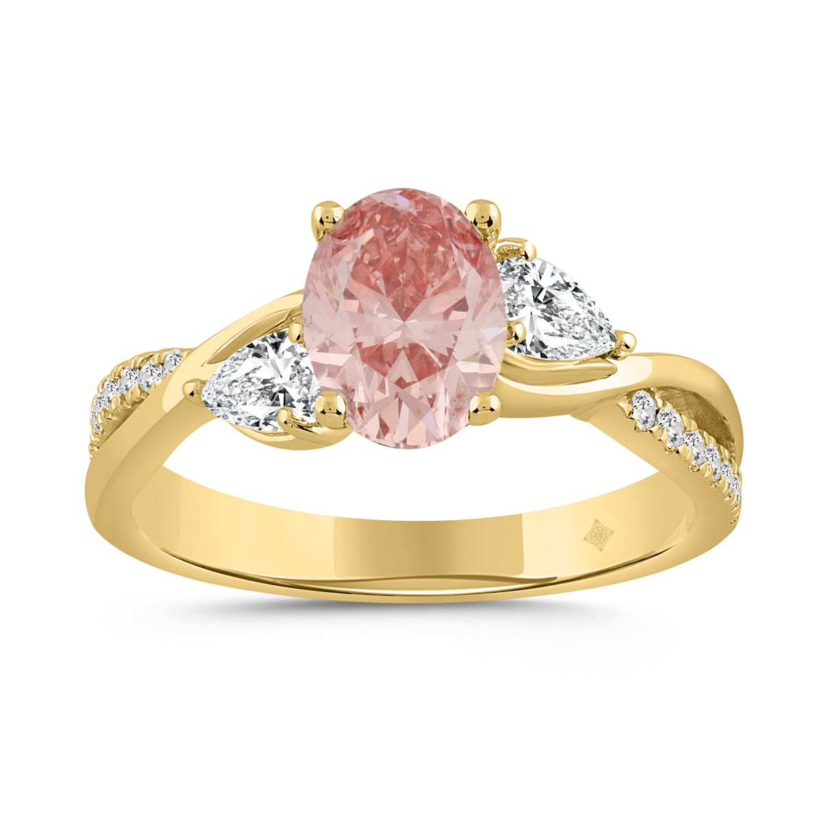 ETERNAL BLUSH COLLECTION LADIES RING 1 1/2CT ROUND/OVAL/PEAR DIAMOND 14K YELLOW GOLD (CENTER STONE PINK OVAL DIAMOND 1CT) - Image 1