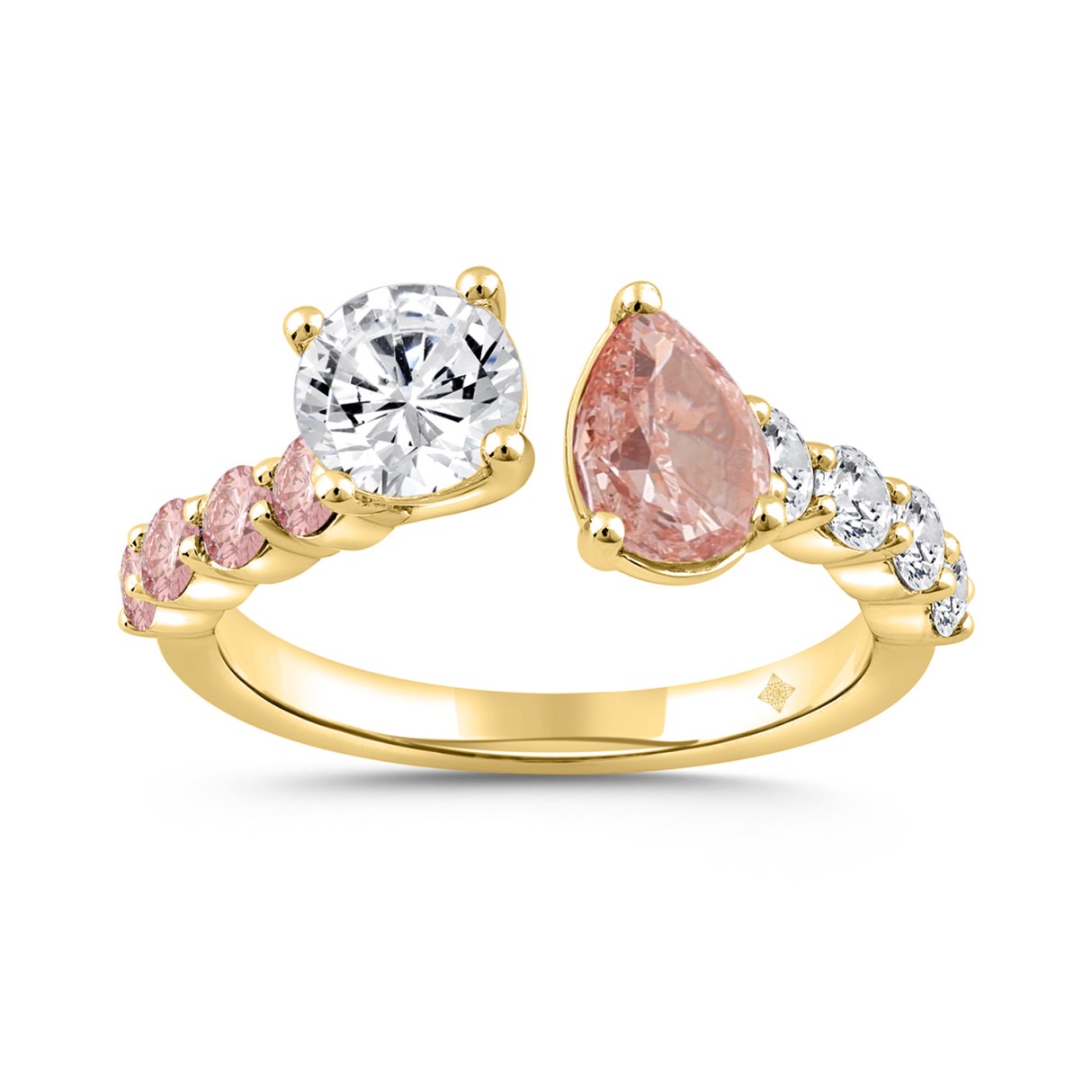 ETERNAL BLUSH COLLECTION LADIES RING 2 1/4CT ROUND/PEAR DIAMOND 14 K YELLOW GOLD (CENTER STONE PINK ROUND/PEAR DIAMOND 3/4CT 3/4CT) - Image 1