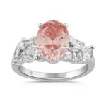 ETERNAL BLUSH COLLECTION LADIES RING 3 1/4CT ROUND/MARQUISE/OVAL DIAMOND 14K WHITE GOLD (CENTER STONE PINK OVAL DIAMOND 2CT)