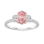 Ladies 14K White Gold 1 1/2CT Round/Oval Lab-Grown Diamond Ladies Fashion Ring 1.00CT Pink Oval Center stone (Color F-G -Clarity VS1/VS2)